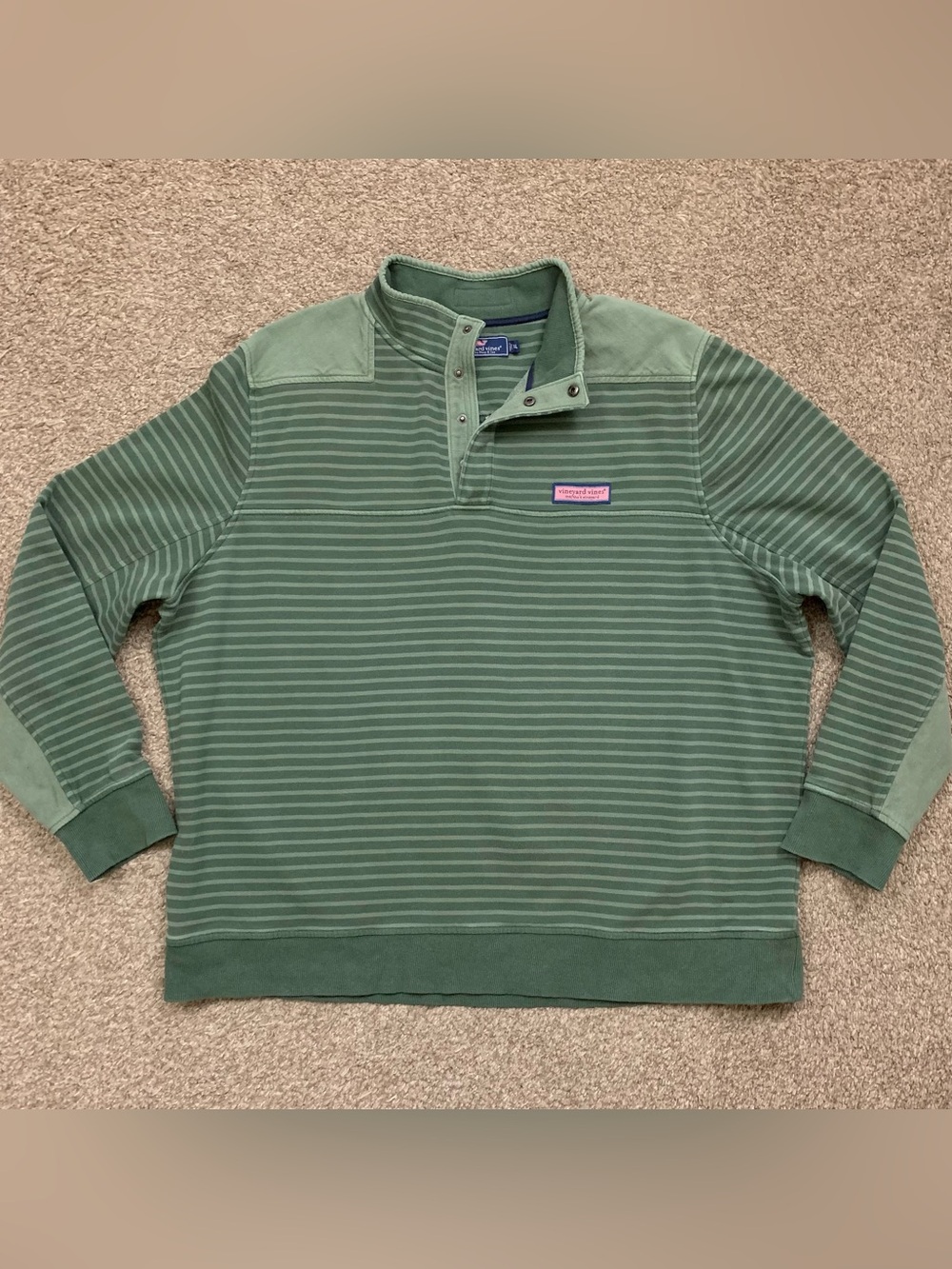 Vineyard Vines Sweater Mens XL Green Stripe Quarter Snap Casual Preppy Pullover
